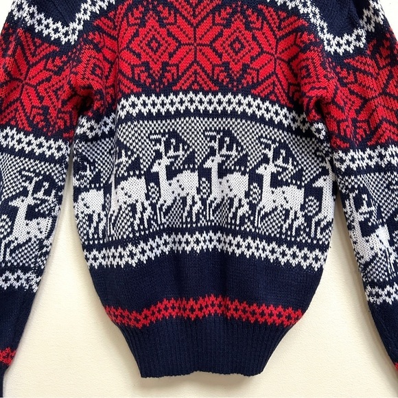 Vintage Fair Isle Nordic Unisex Reindeer Snowflake Christmas Sweater, Size M - Picture 9 of 11